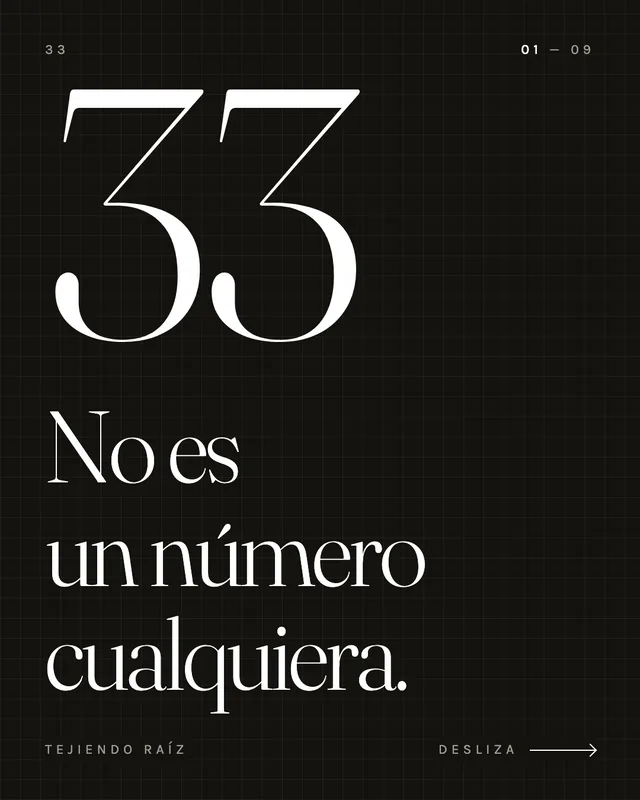 Lámina de carrusel: el número 33 y la frase «No es un número cualquiera.»